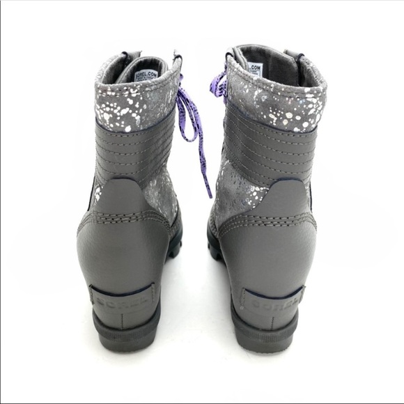 SOREL Lexie Leather Wedge Lace up Boots Metallic Silver Gray Style 182247105 - Picture 8 of 11